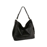 Kaycee Leather Hobo Bag with Braided Side Detail - Black