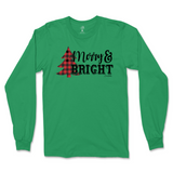 Merry and Bright Buffalo Plaid Tree Christmas Long Sleeve T-Shirt