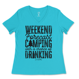 Weekend Forecast Camping with a Chance of Drinking Ladies V-Neck T-Shirt