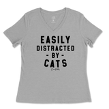 Easily Distracted By Cats Ladies V-Neck T-Shirt