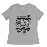 Autumn Means Pumpkin Spice and Everything Nice Fall Ladies V-Neck T-Shirt