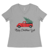 Merry Christmas Y'all Truck Ladies V-Neck T-Shirt