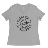 Thankful, Grateful, Blessed Ladies V-Neck T-Shirt