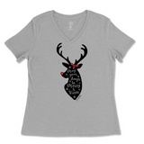 Merry And Bright Deer Christmas Ladies V-Neck T-Shirt