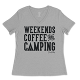 Weekends, Coffee, & Camping  Ladies V-Neck T-Shirt