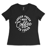 Hocus Pocus I need Coffee to Focus Halloween Ladies V-Neck T-Shirt