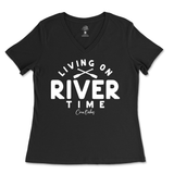 Livin on River Time Ladies V-Neck T-Shirt