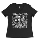 Santa's Reindeer Christmas Ladies V-Neck T-Shirt