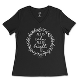 All Is Calm, All Is Bright Christmas Ladies V-Neck T-Shirt