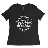 Surviving Motherhood One Meltdown At A Time Ladies V-Neck T-Shirt