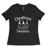 Christmas With My Gnomies Ladies V-Neck T-Shirt