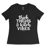 Thick Thighs and Witch Vibes Halloween Ladies V-Neck T-Shirt