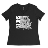 She Is Ladies V-Neck T-Shirt