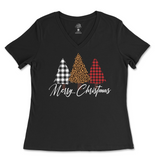 Merry Christmas Trees Ladies V-Neck T-Shirt