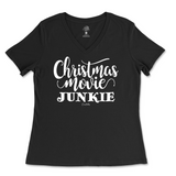 Christmas Movie Junkie Ladies V-Neck T-Shirt