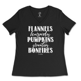 Flannels, Hayrides, Pumpkins, Sweaters, Bonfires Fall Ladies V-Neck T-Shirt