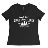 Fresh Cut Christmas Trees Ladies V-Neck T-Shirt - Clarksville, TN