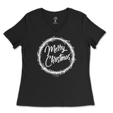 Merry Christmas Wreath Ladies V-Neck T-Shirt