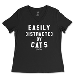 Easily Distracted By Cats Ladies V-Neck T-Shirt