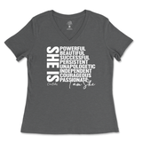 She Is Ladies V-Neck T-Shirt