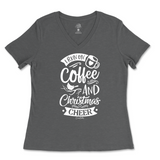 Run On Coffee And Christmas Cheer Ladies V-Neck T-Shirt