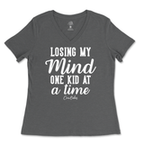 Losing My Mind One Kid At A Time Ladies V-Neck T-Shirt