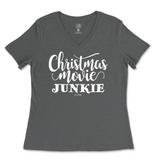 Christmas Movie Junkie Ladies V-Neck T-Shirt