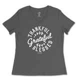 Thankful, Grateful, Blessed Ladies V-Neck T-Shirt