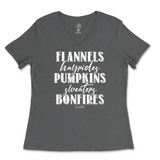 Flannels, Hayrides, Pumpkins, Sweaters, Bonfires Fall Ladies V-Neck T-Shirt