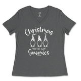 Christmas With My Gnomies Ladies V-Neck T-Shirt