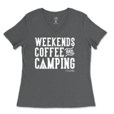 Weekends, Coffee, & Camping  Ladies V-Neck T-Shirt