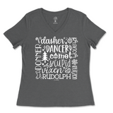 Santa's Reindeer Christmas Ladies V-Neck T-Shirt