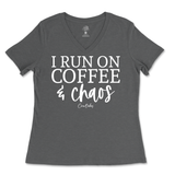 Run On Coffee And Chaos Ladies V-Neck T-Shirt