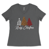 Merry Christmas Trees Ladies V-Neck T-Shirt