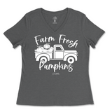 Farm Fresh Pumpkin Truck Fall Ladies V-Neck T-Shirt