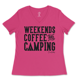 Weekends, Coffee, & Camping  Ladies V-Neck T-Shirt