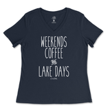 Weekends, Coffee, and Lake Days Ladies V-Neck T-Shirt