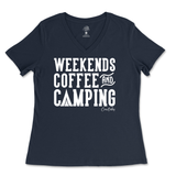 Weekends, Coffee, & Camping  Ladies V-Neck T-Shirt