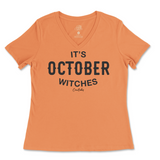 It's October Witches Halloween Ladies V-Neck T-Shirt