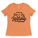 At Dusk We Ride or Die Witches Halloween Ladies V-Neck T-Shirt