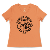 Hocus Pocus I need Coffee to Focus Halloween Ladies V-Neck T-Shirt