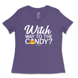 Witch Way to the Candy Halloween Ladies V-Neck T-Shirt