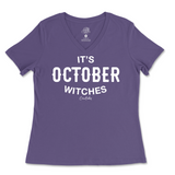 It's October Witches Halloween Ladies V-Neck T-Shirt