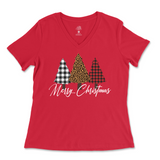 Merry Christmas Trees Ladies V-Neck T-Shirt