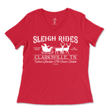 Sleigh Rides Christmas Ladies V-Neck T-Shirt - Clarksville, TN