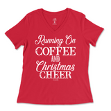 Running On Coffee And Christmas Cheer Ladies V-Neck T-Shirt