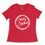 Merry Christmas Wreath Ladies V-Neck T-Shirt