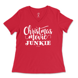 Christmas Movie Junkie Ladies V-Neck T-Shirt