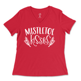 Mistletoe Kisses Christmas Ladies V-Neck T-Shirt