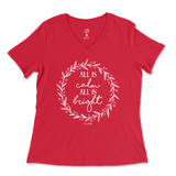 All Is Calm, All Is Bright Christmas Ladies V-Neck T-Shirt